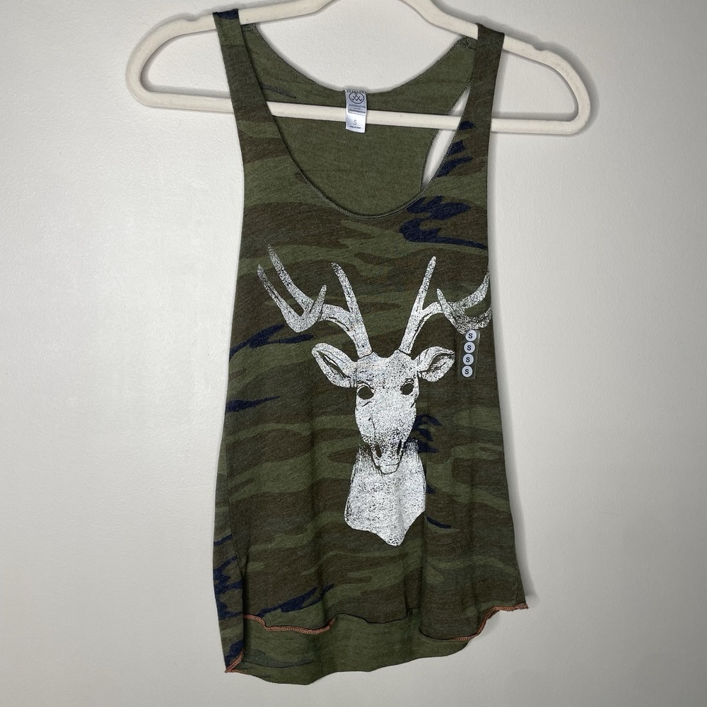 Women's Camouflage Tank Top With Deer Head Graphic‎ Print Size Small